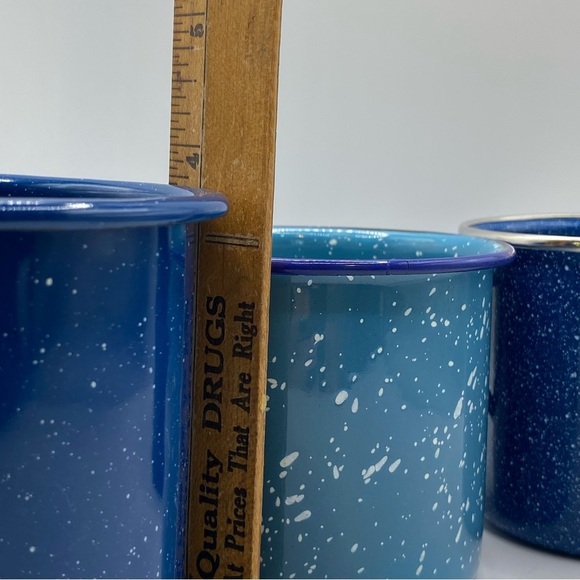 3 Blue Enamel Speckled Camping Coffee Mugs - Picture 9 of 16